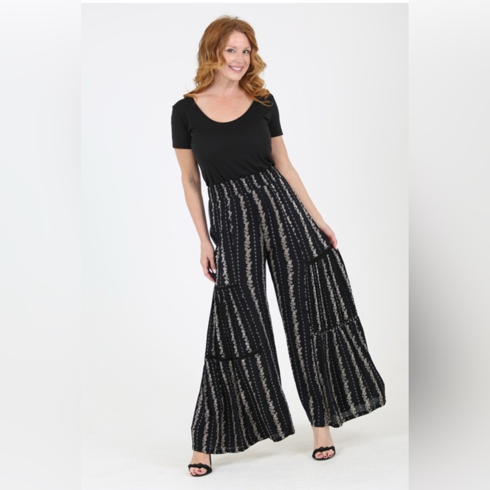 Nostalgia Black Wide Leg Tiered Palazzo Pants